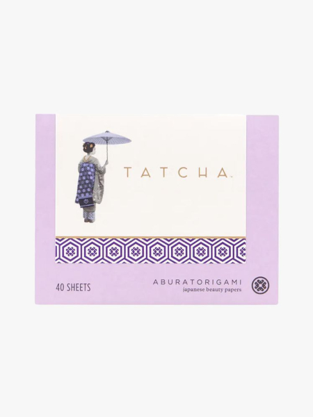 Tatcha Blotting Paper in branded component on a light gray background